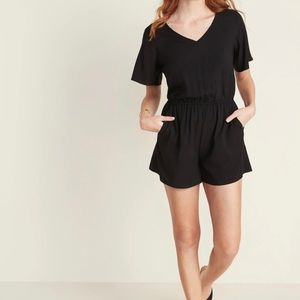 V neck flutter sleeve romper